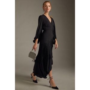 NWT Anthropologie Hutch Fringe Wrap dress black